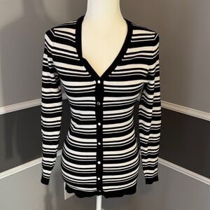 White House Black Market Monochrome Striped Cardigan